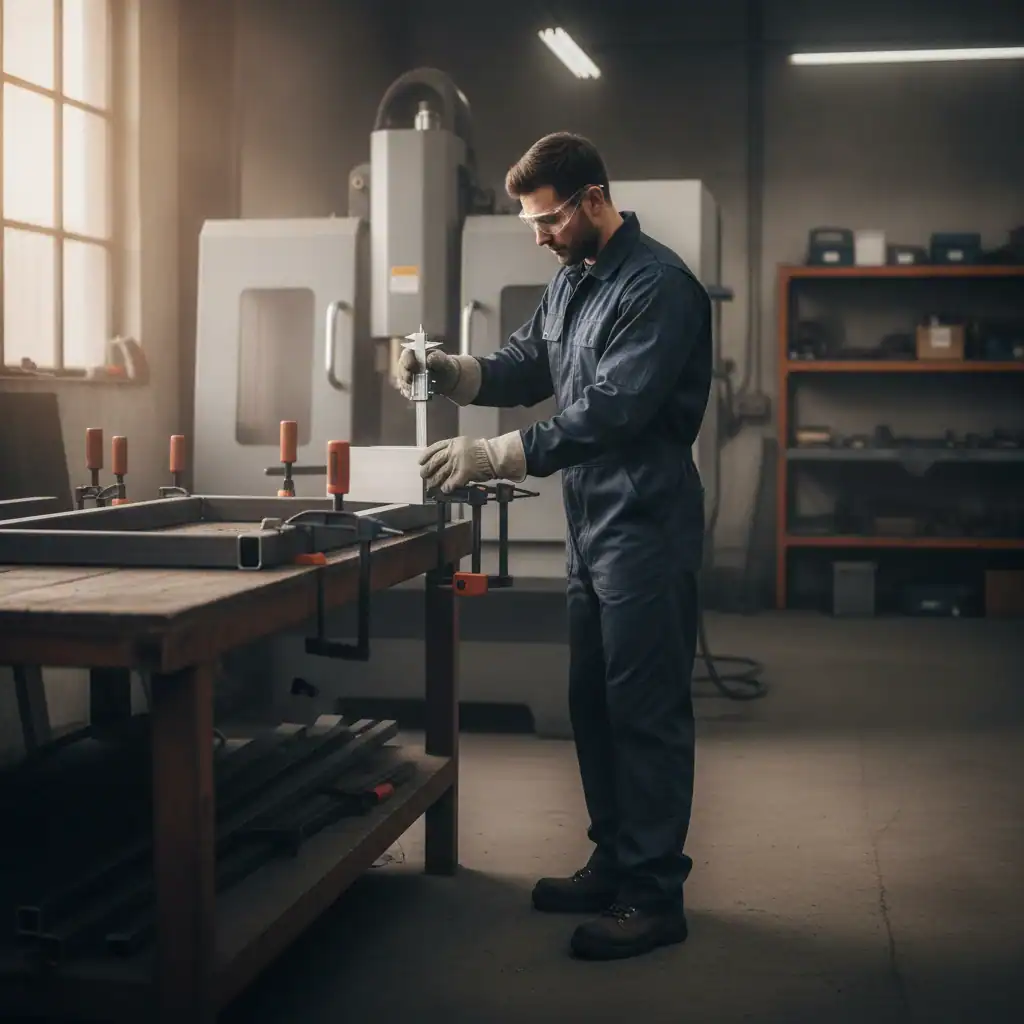 Constructiebankwerker met CNC werk