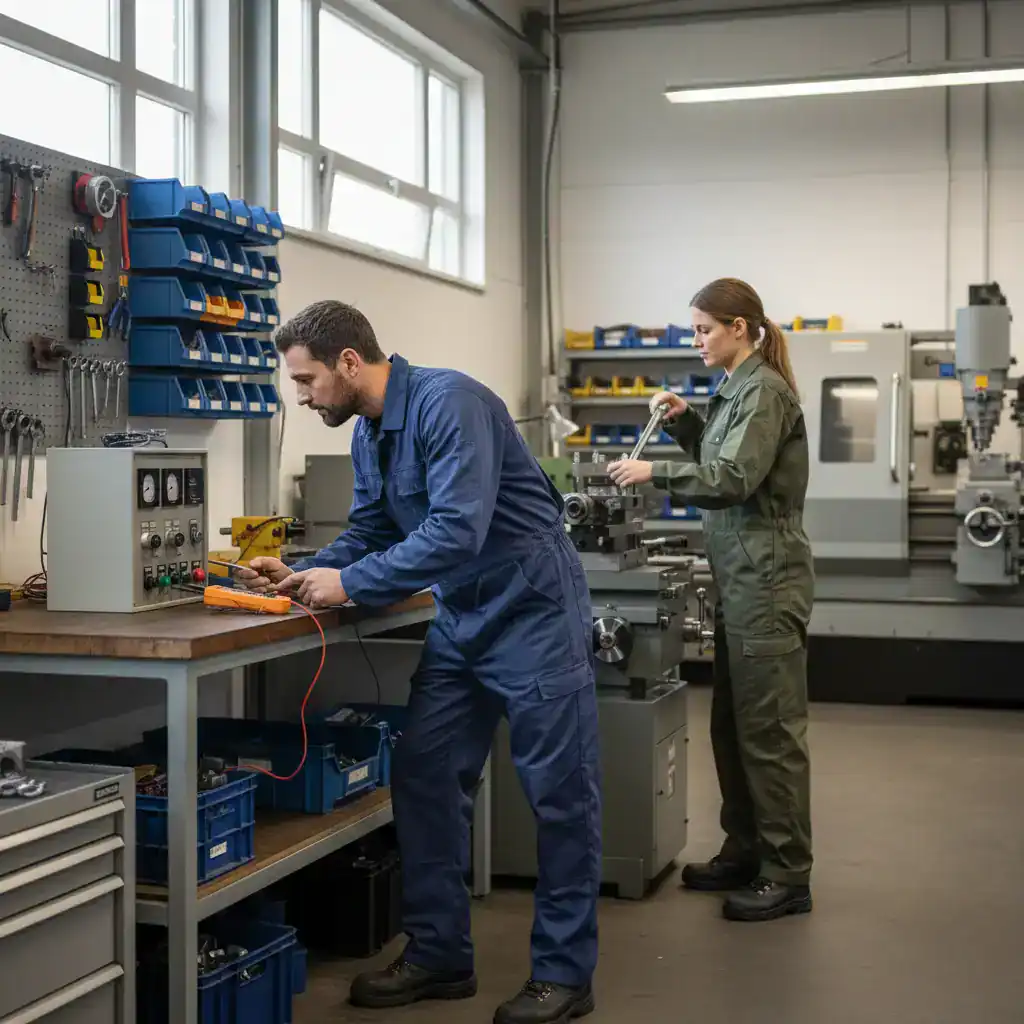 Collega's aan de werkbank in de maakindustrie in Drachten