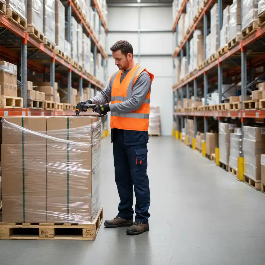 Pallet inwikkelen tijdens werken in ploegen in de logistiek in Ede