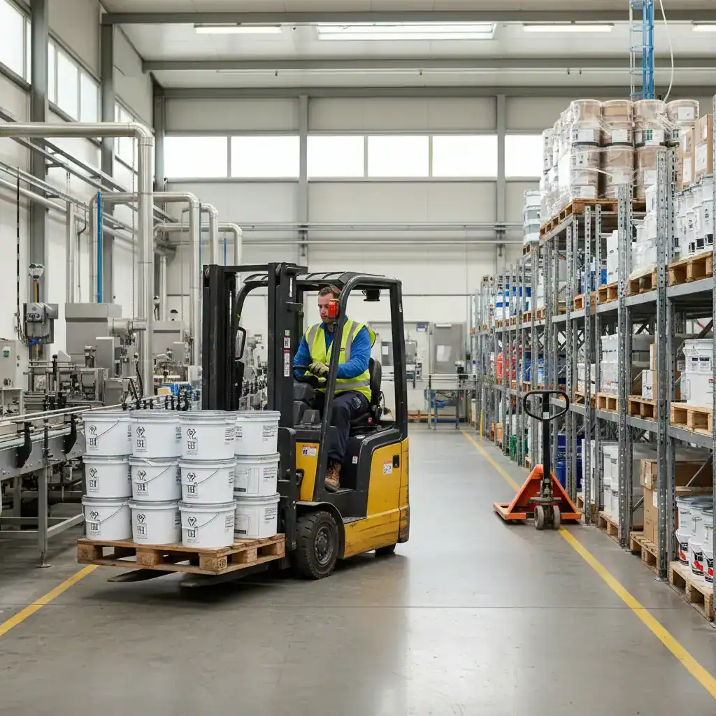 Heftruckchauffeur in Zaltbommel rijdt met een pallet door een magazijn