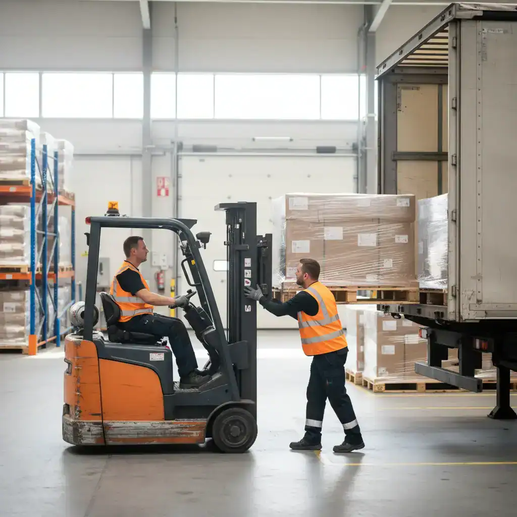 Logistiek werk in Heerhugowaard: collega's bij de heftruck