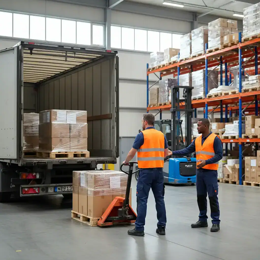 Logistieke bedrijven in Waalwijk: distributiecentrum met vrachtwagens aan het dock